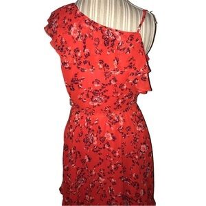 Sugar Lips Red Blue Floral Off Shoulder Tulle Dress, Women’s Size M